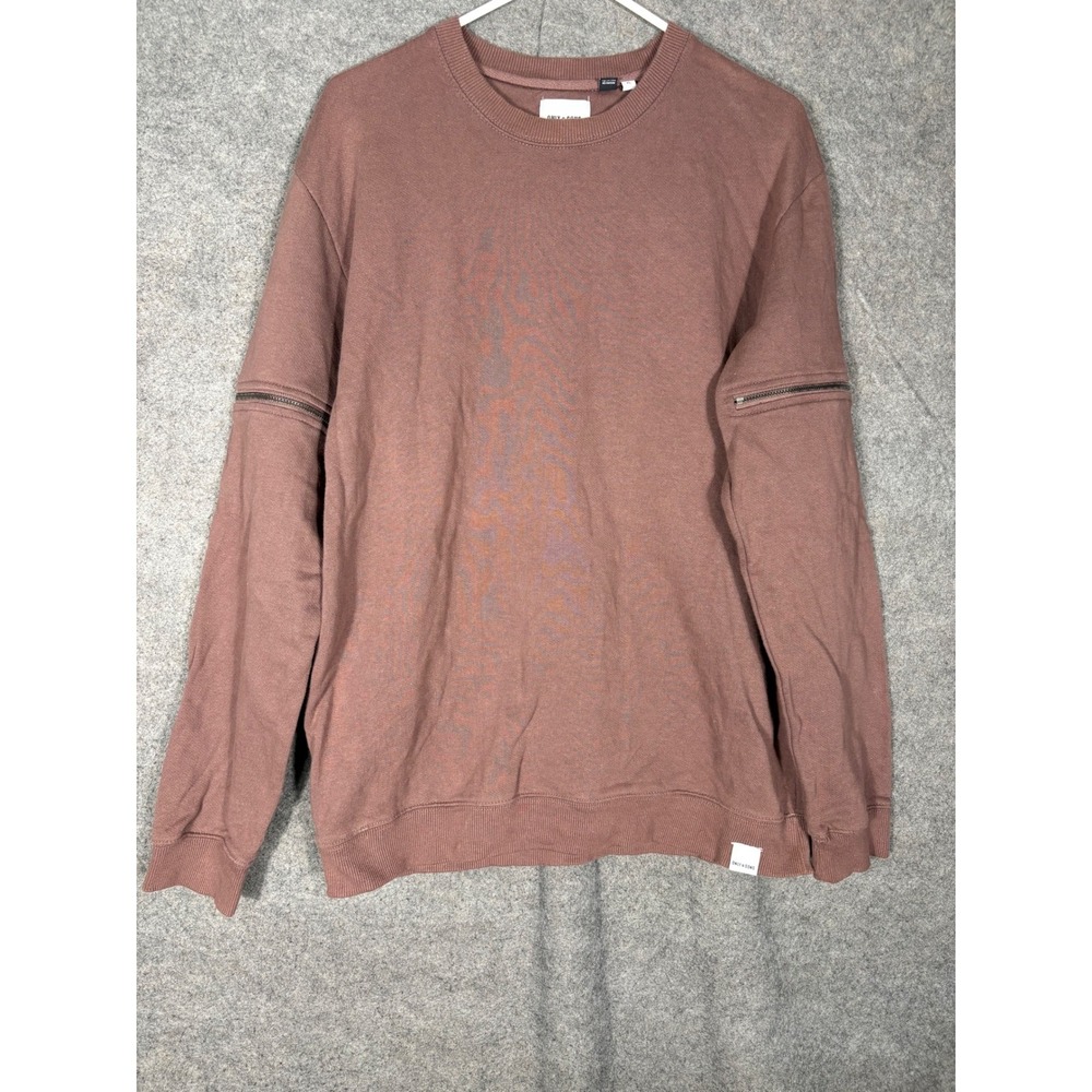 Only & Sons Mens XL Crewneck Sweatshirt Mauve Rose Brown Sleeve Zippers Casual